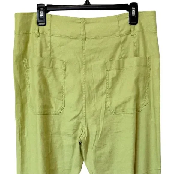 Anthropologie Maeve Colette Cropped Wide Leg Pants Womens 32 LINEN EDITION Lime